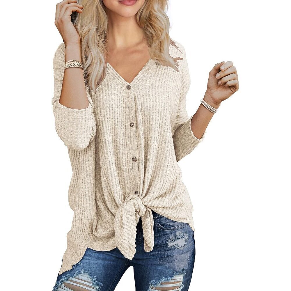 Women's Waffle Knit Tunic Blouse Polyester Spandex Casual Fall Top